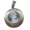 Brass Locket Pendants, Flat round with cambo cabochon, cadmium free Approx 