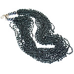 Glass Seed Beads Necklace, multi-strand, black, 3mm Inch 