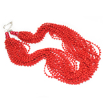 Glass Seed Beads Necklace, multi-strand, red, 3mm Inch 