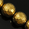 Nicht magnetische Hämatit Perlen, Non- magnetische Hämatit, rund, goldfarben plattiert, facettierte, Grade A, 10mm, Bohrung:ca. 1.3mm, Länge:ca. 16 ZollInch, ca. 40PCs/Strang, verkauft von Strang