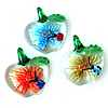 Кулоны Лэмпворк с внутренним цветком , Сердце, двухцветный & цветок внутри, разноцветный отверстие:Приблизительно 7mm, продается Box