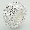 純銀製ビーズ パンドラ スタイル, 92.5％純度シルバー, 円形, メッキ, 花のパターンを持つ & ネジ無, 無色 穴:約 4.5mm, 売り手 パソコン