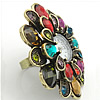 Watch Finger Ring, Zinc Alloy, with Glass, Flower, antique bronze color plated, adjustable & faceted & with rhinestone, multi-colored US Ring 