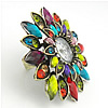 Watch Finger Ring, Zinc Alloy, with Glass, Flower, antique bronze color plated, adjustable & faceted & with rhinestone, multi-colored Approx Approx 18mm, US Ring 