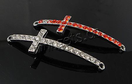 Rhinestone Zinc Alloy Connector, Cross, plated, with rhinestone, more colors for choice, 50x14x3mm, Hole:Approx 2mm, Sold By PC