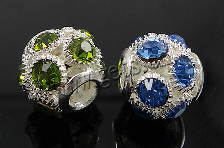 Rhinestone Zinc Alloy European Beads, Drum, plated, without troll & with rhinestone, more colors for choice, 14x13mm, Hole:Approx 5mm, Sold By PC