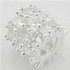 Cubic Zirconia Sterling Silver European Beads, 925 Sterling Silver, Tube, plated, without troll & with cubic zirconia 