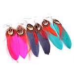 Mode Feder Ohrring, Eisen Haken, gemischte Farben, 85x25mm, 120PaarePärchen/Tasche, verkauft von Tasche