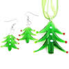 Joyería de cristal de Murano, pendiente & collar, con Cinta, latón cierre de langosta, latón aro de pendiente, Árbol de Navidad, Joyas de Navidad, 58x50mm,32x30mm, longitud:16 Inch, Vendido por Set