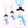 Lampwork Jewelry Sets, earring & necklace, with Ribbon, brass lobster clasp, brass earring hook, Snowman  Inch 