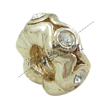 Abalorios de Europeo de latón con diamantes de imitación, metal, Flor, chapado, sin rosca, más colores para la opción, 9x9.5mm, agujero:aproximado 4mm, Vendido por UD