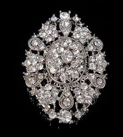 Zinc Alloy Jewelry Brooch, with Rhinestone, Oval, plated, Customized & with rhinestone, more colors for choice, 62x45x21mm, Sold By PC