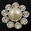 Zinc Alloy Shank Button, with Resin Pearl, Flower, platinum color plated, with rhinestone, lead & cadmium free 