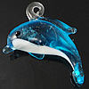 Colgantes de cristal del animal, Cristal de murano, Delfín, azul claro, 31x25x13mm, agujero:aproximado 2mm, Vendido por UD