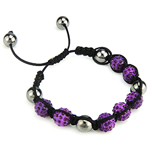 Rhinestone Woven Ball Bracelets, with Wax Cord & Copper Coated Plastic & Brass, South Korea Imported, 10mm Inch 