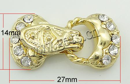 Zinc Alloy Magnetic Clasp, plated, plating thickness more than 3μm & with rhinestone, more colors for choice, 27x14x7mm, Hole:Approx 1mm, Sold By PC