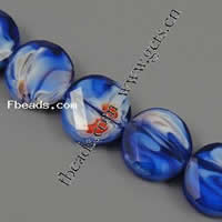 Millefiori Kristall Perlen, flache Runde, handgemachte facettiert, blau, 14x7mm, Länge:13.5 ZollInch, 25PCs/Strang, verkauft von Strang