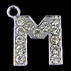 Zinc Alloy Alphabet Pendants, Letter M, plated, with rhinestone Approx 2mm 