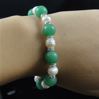 Edelstein Perlen Armbänder, Natürliche kultivierte Süßwasserperlen, mit Grüner Aventurin, 6mm,6-7mm,8mm, Länge:7.5 , verkauft von Strang