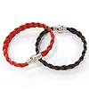Cowhide Bracelets, stainless steel magnetic clasp, braided 2mm, 12mm Inch 