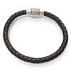 Cowhide Bracelets, stainless steel clasp, braided, black, 6mm .5 Inch 