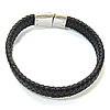 Cowhide Bracelets, stainless steel magnetic clasp, black, 12mm Inch 