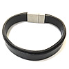 Cowhide Bracelets, stainless steel magnetic clasp, black, 13mm, 2mm .5 Inch 