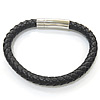 Cowhide Bracelets, stainless steel bayonet clasp, black, 9mm Inch 