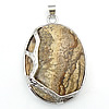 Picture Jasper Pendants, with Brass, Oval, platinum color plated Approx 