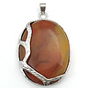 Gemstone Brass Pendants, with Brass, Oval, platinum color plated Approx 