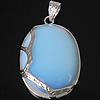 Sea Opal Pendants, with Brass, Flat Oval, silver color plated, nickel, lead & cadmium free Approx 