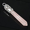 Pendentifs quartz naturel, quartz rose, avec laiton, pendule, Placage de couleur platine, facettes Environ 4mm, Vendu par PC