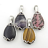 Mixed Gemstone Pendants, with Brass, platinum color plated Approx 6mm 