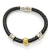 Cowhide Bracelets, with Stainless Steel, plated, braided, black, 6mm  .5 Inch 
