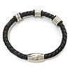 Cowhide Bracelets, with Stainless Steel, black, 6mm  .5 Inch 