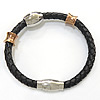 Cowhide Bracelets, with Stainless Steel, plated, black, 6mm  .5 Inch 