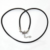 Rubber Necklace Cord, stainless steel lobster clasp, with 1.5Inch extender chain, black, 2mm Inch 