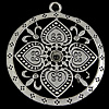 Zinc Alloy Flat Round Pendants, plated, with flower pattern nickel, lead & cadmium free Approx 3mm 