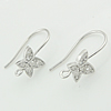Sterling Silver Hook Earwire, 925 Sterling Silver, Butterfly, plated, with cubic zirconia Approx 1.5mm 