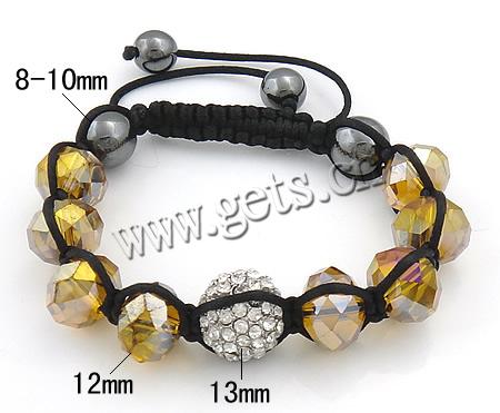 Crystal Woven Ball Bracelets, with Nylon Cord & Hematite & Zinc Alloy, handmade, with rhinestone, more colors for choice, 12mm, 13mm, 8-10mm, Length:Approx 5-11 Inch, Sold By Strand