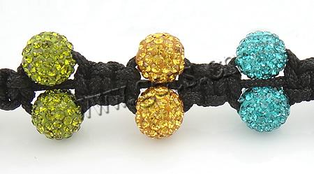 Bracelets de Woven Ball à stras , Ciré de coton, avec Strass perle de Pave d'argile & Hématite, réglable & avec les strass de Moyen-Orient, plus de couleurs à choisir, 8mm, 7.5mm, Longueur:Environ 5-10 pouce, Vendu par brin
