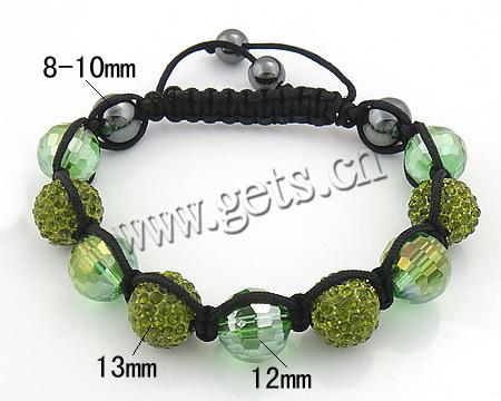 Crystal Woven Ball Bracelets, with Wax Cord & Hematite & Zinc Alloy, handmade, with rhinestone, 13mm, 12mm, 8-10mm, Length:Approx 7-10 Inch, Sold By Strand