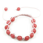 Gemstone Woven Ball Bracelets, Jade Red, with Waxed Linen Cord, 10mm .5 Inch 