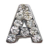 Zinc Alloy Letter Slide Charm, Letter A, platinum color plated, with rhinestone, nickel, lead & cadmium free Approx 