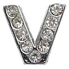 Zinc Alloy Letter Slide Charm, Letter V, platinum color plated, with rhinestone, nickel, lead & cadmium free Approx 