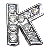 Aleación de zinc Carta Encanto Deslice, con diamantes de imitación, Letra K, chapado, más colores para la opción, 11x11x5mm, agujero:aproximado 8x2mm, Vendido por UD