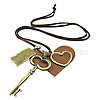 Воловья цинкового сплава ожерелье, Шнур из натуральной кожи, с цинковый сплав, сердце и ключ, 55mm, длина:Приблизительно 32 дюймовый, продается Strand