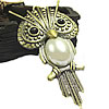 Zinc Alloy Necklace, Owl, with plastic pearl 