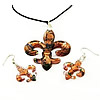 Joyería de cristal de Murano, pendiente & collar, con cordón de goma, arena dorada, 60x50mm, longitud:17 Inch, Vendido por Set