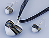 Lampwork Jewelry Sets, earring & necklace, with Ribbon, brass lobster clasp, brass earring hook, Heart, silver foil  .5 Inch 